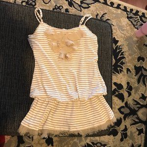 Beige/Creme Striped Tank With Ruffles